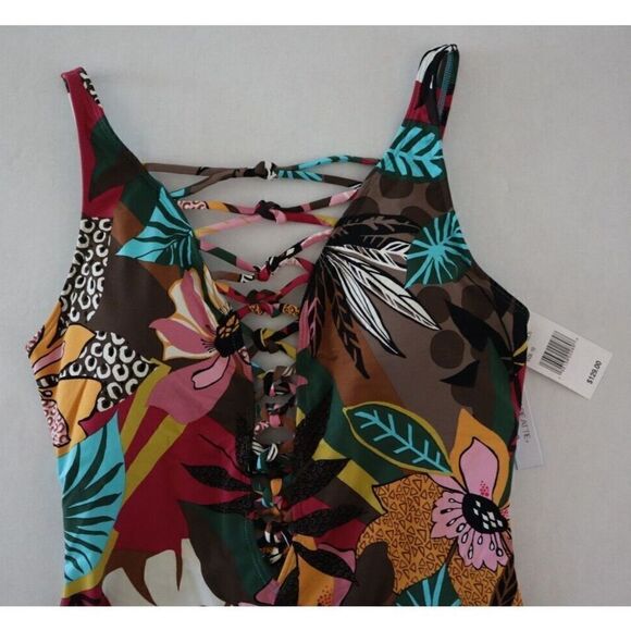 Bleu by Rod Beattie Sz 10 Multi Lace-Up Over-the-Shoulder 1-Piece Swimsuit $129 - Picture 13 of 16